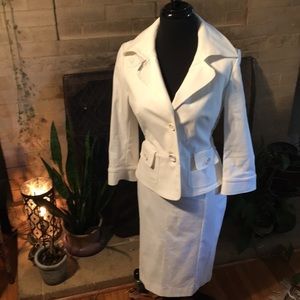 Italian Fitted White Skirt Suit